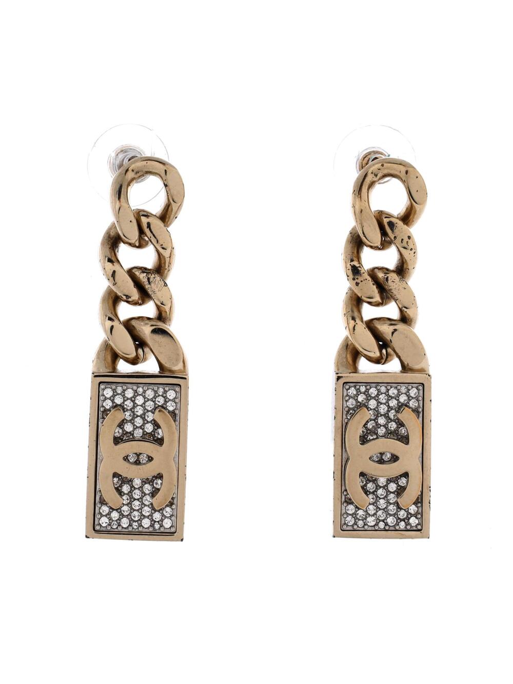 Chanel Cc Dog Tag Charm Drop Earrings #347258C79B